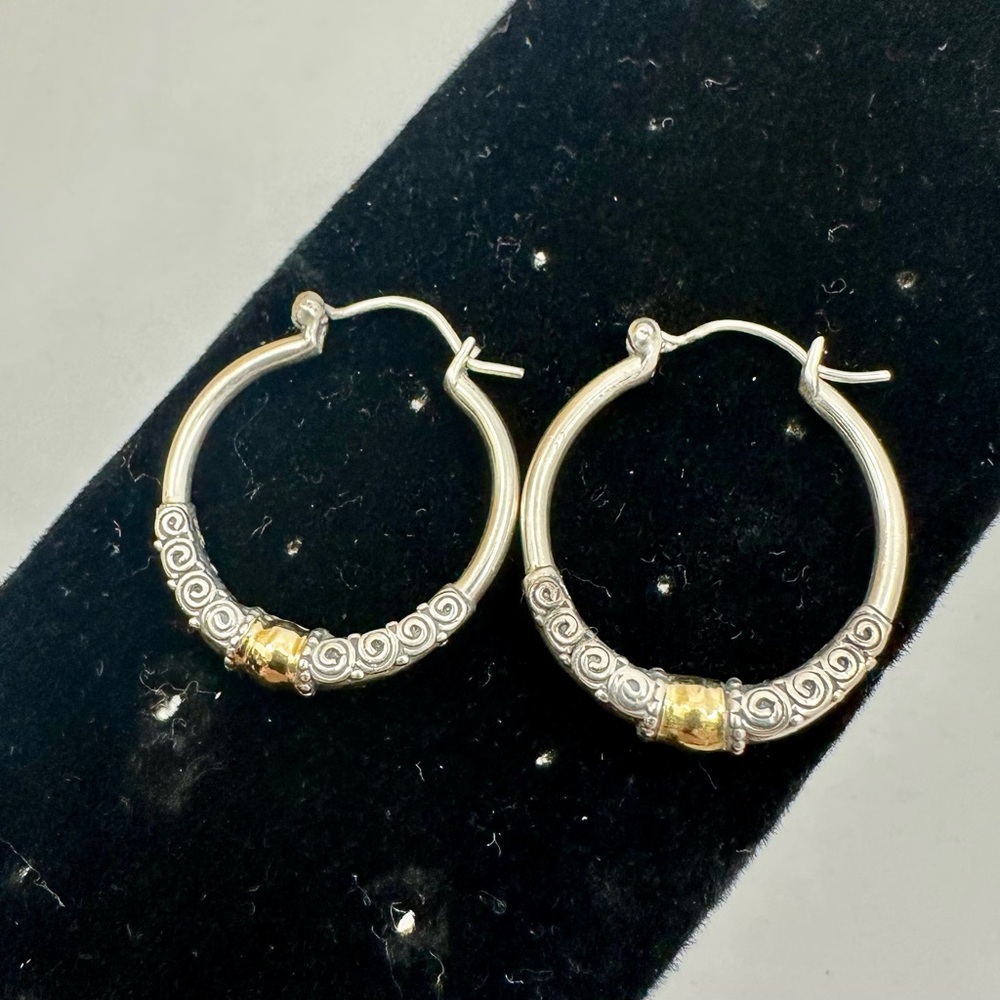ROBERT MANSE Sterling Silver 18K Yellow Gold Bali Scroll Filigree Hoop Earrings